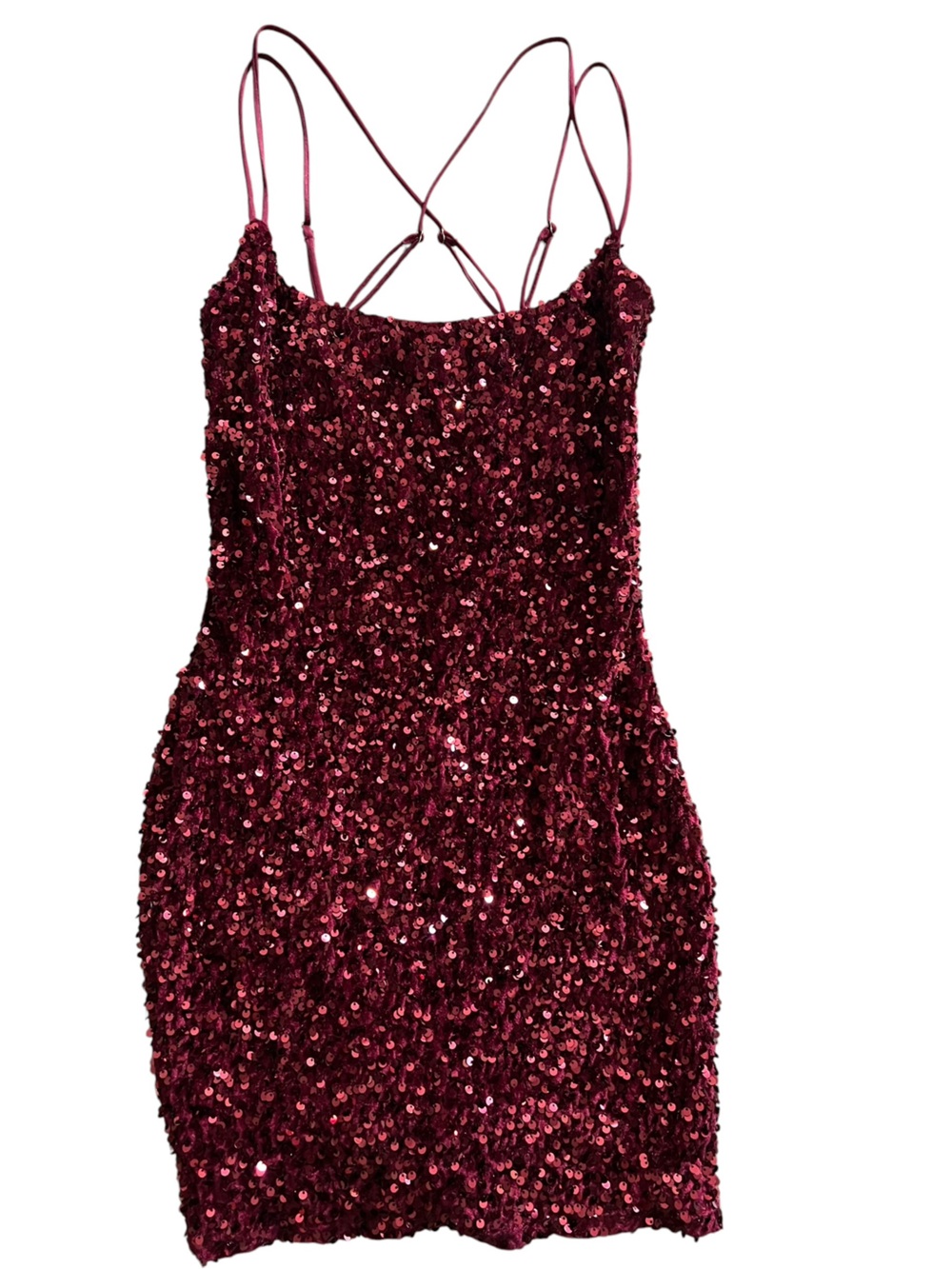 Lucy in the Sky Briar Bodycon Sequin Mini Dress Burgundy Strappy Party Cocktail